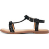 Nell Striped Leather Glitter Sandals, Black - Sandals - 1 - thumbnail