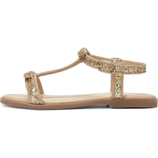 Nell Striped Leather Glitter Sandals, Gold