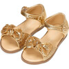 Margo Leather Sequins Bow Ankle Strap Sandals, Gold - Sandals - 2