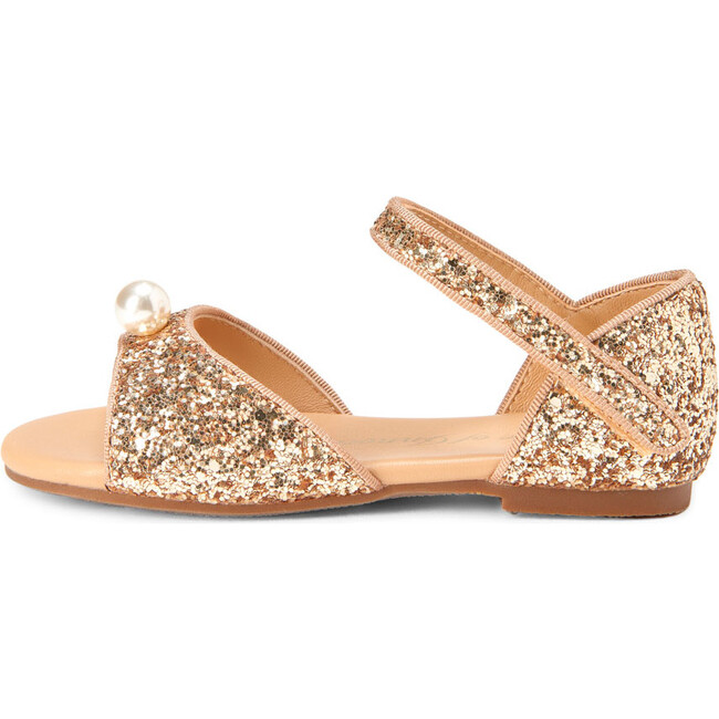 Mila Glitter Leather Slip-On Flat Sandals, Gold