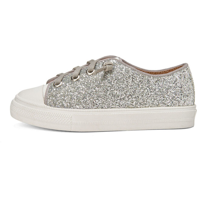 Marcy Tri-Color Leather Sneakers, Silver & White & Gold