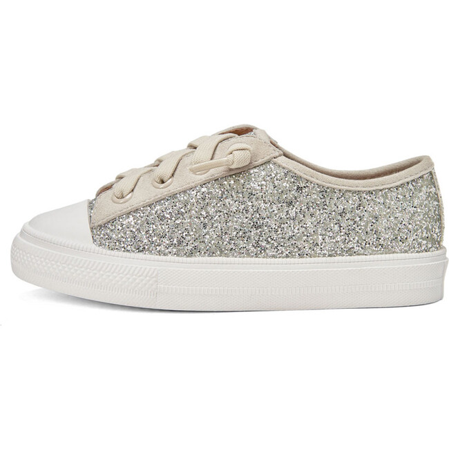 Mabel Glitter Leather Lace Sneakers, Silver