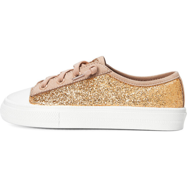 Mabel Glitter Leather Lace Sneakers, Gold