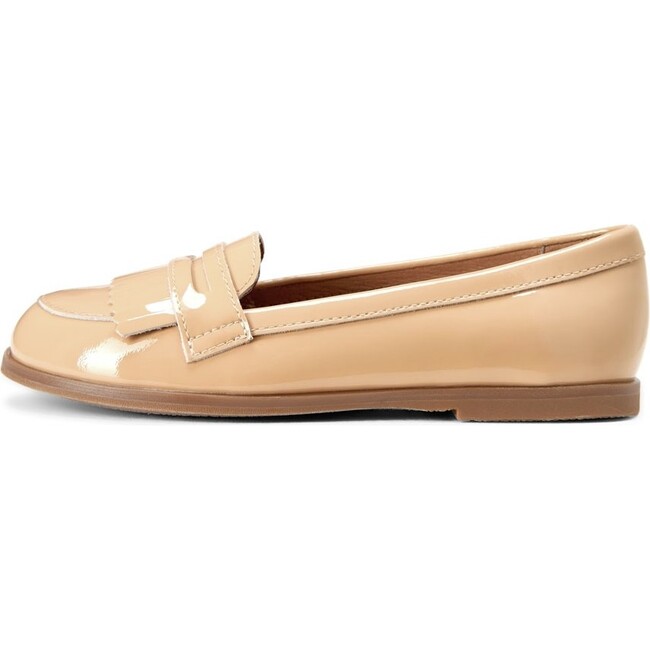 Valerie Glossy Leather Exposed Stitch Loafers, Beige