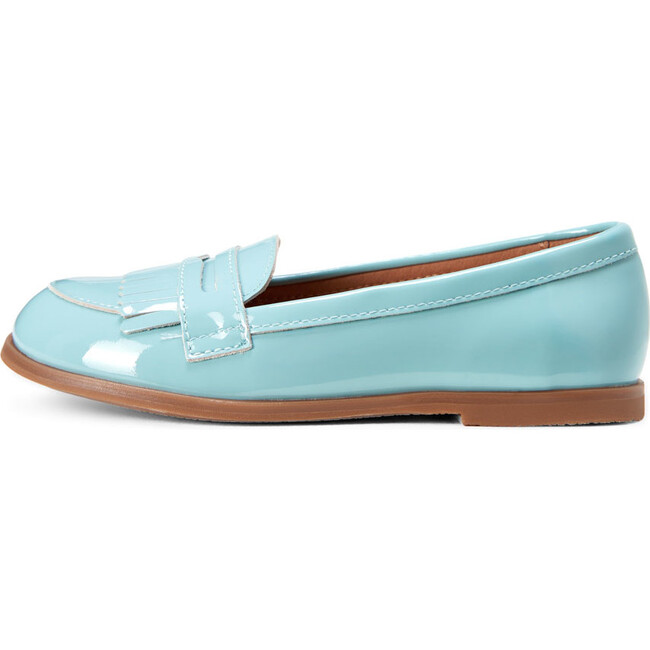 Valerie Glossy Leather Exposed Stitch Loafers, Blue