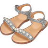 Fleur Glitter Leather Slim Strap 6-Pearl Sandals, Silver - Sandals - 2