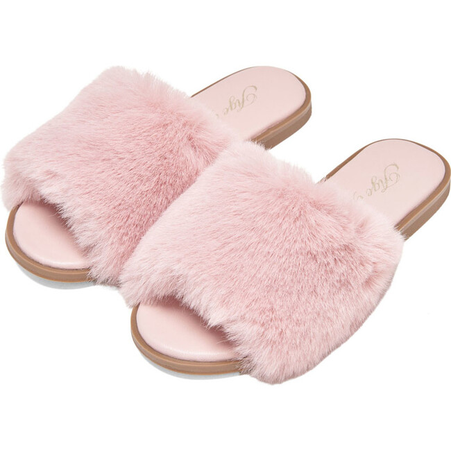 Rosalie Leather Faux Fur Strap Slip Ons, Pink - Slip Ons - 2