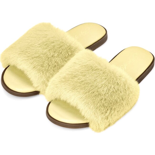 Rosalie Leather Faux Fur Strap Slip Ons, Yellow - Slip Ons - 2