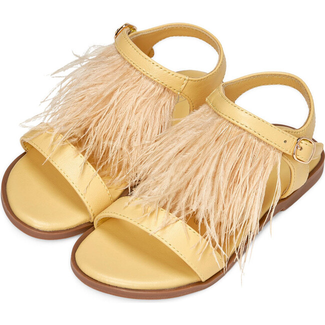 Elle Leather 2-Strap Feather Sandals, Yellow - Sandals - 2
