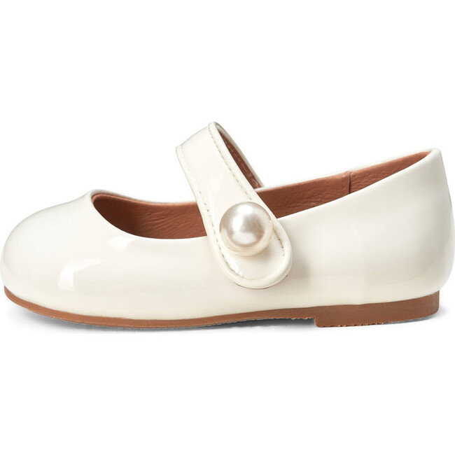 Celia Glossy Leather Big Pearl Mary Janes, White