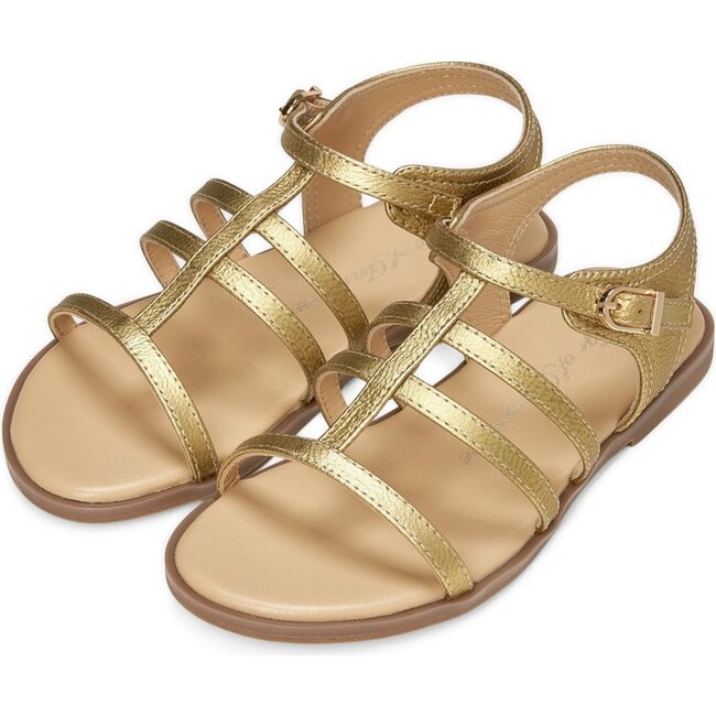 Effie Leather Buckled Strap Sandals, Gold - Sandals - 2