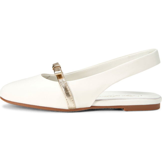 Carlota Leather Sling Back Flat Sandals, White & Gold