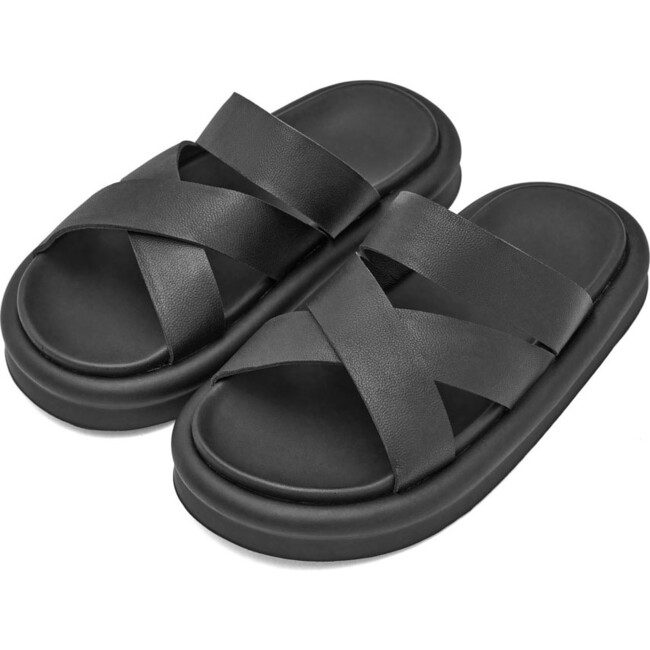 Cove Leather Cross-Over Strap Sandals, Black - Sandals - 2