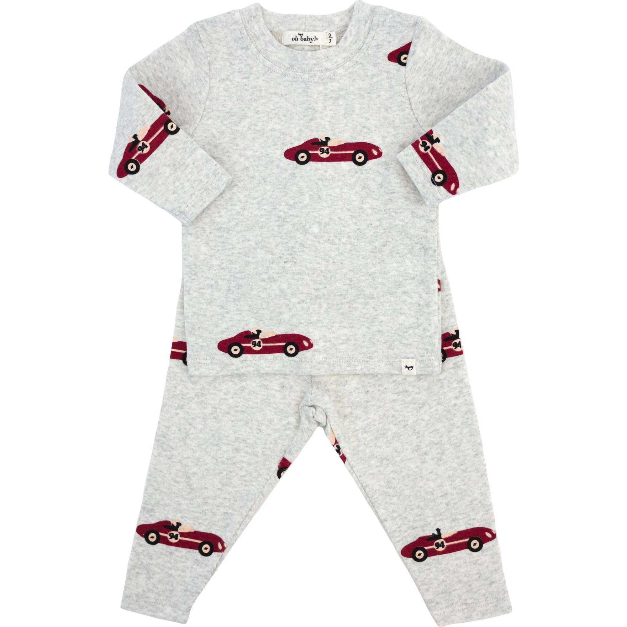 Racecars Print Two Piece Set, Heather Gray - Mixed Apparel Set - 1