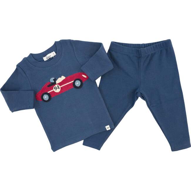 Racecar Terry Applique Two Piece Set, Denim - Mixed Apparel Set - 2