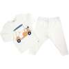 Golf Cart Denim Wheel Terry Applique Two Piece Set, Cream - Mixed Apparel Set - 2