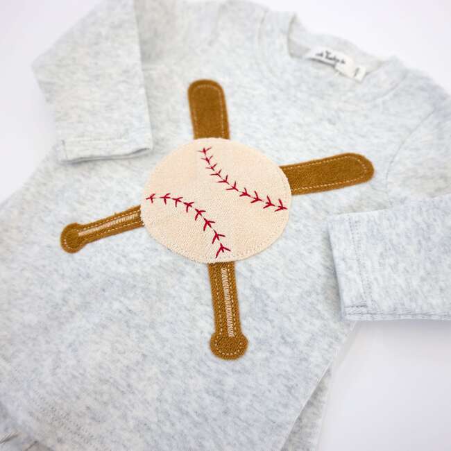 Vintage Baseball Terry Applique Two Piece Set, Heather Gray - Mixed Apparel Set - 3