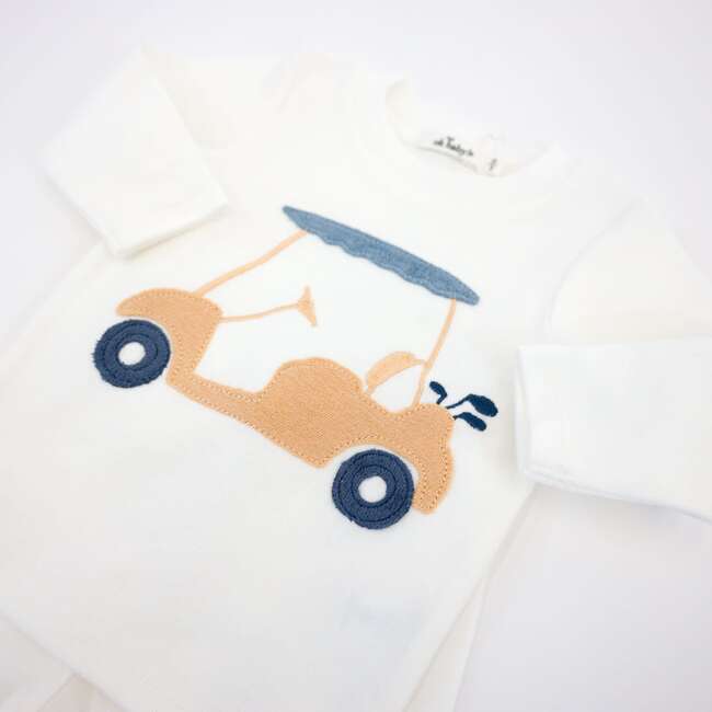 Golf Cart Denim Wheel Terry Applique Two Piece Set, Cream - Mixed Apparel Set - 3