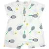 Tennis Print SS Button Neck Romper, Oyster - Rompers - 1 - thumbnail