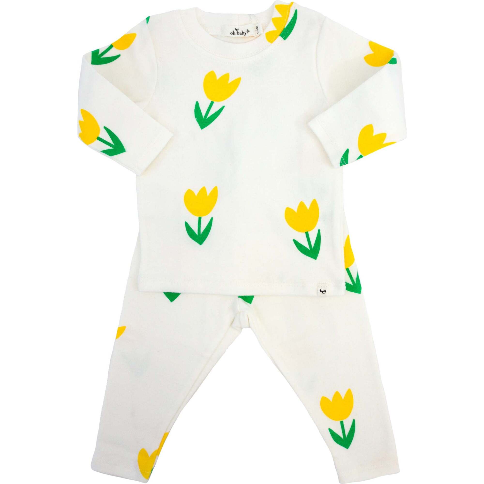 Yellow Tulips Print Two Piece Set, Cream - Mixed Apparel Set - 1