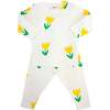 Yellow Tulips Print Two Piece Set, Cream - Mixed Apparel Set - 1 - thumbnail