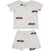 Racecar Print Raw Edge Tee Short Set, Heather Gray - Mixed Apparel Set - 1 - thumbnail