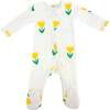 Yellow Tulips Print Zipper Footie, Cream - Footie Pajamas - 1 - thumbnail