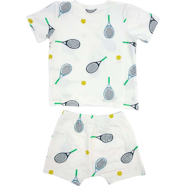 Tennis Print Raw Edge Tee Short Set, Oyster - Mixed Apparel Set - 2