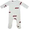 Racecars Print Zipper Footie, Heather Gray - Footie Pajamas - 2