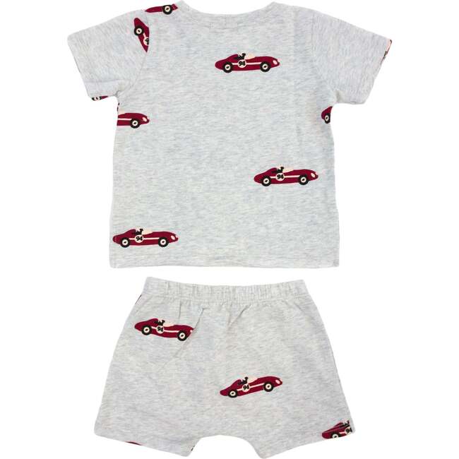 Racecar Print Raw Edge Tee Short Set, Heather Gray - Mixed Apparel Set - 2