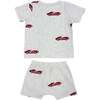 Racecar Print Raw Edge Tee Short Set, Heather Gray - Mixed Apparel Set - 2