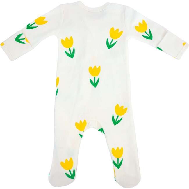 Yellow Tulips Print Zipper Footie, Cream - Footie Pajamas - 2