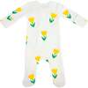 Yellow Tulips Print Zipper Footie, Cream - Footie Pajamas - 2