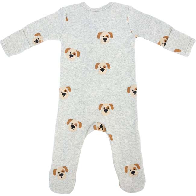 Puppy Face Print Zipper Footie, Heather Gray - Footie Pajamas - 2