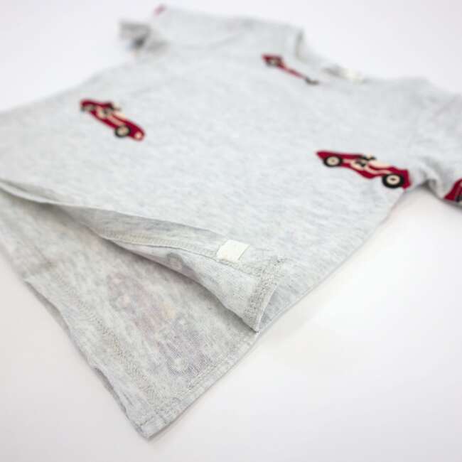 Racecar Print Raw Edge Tee Short Set, Heather Gray - Mixed Apparel Set - 4