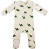 Dinosaur Print Zipper Footie, Malt - Footie Pajamas - 1 - thumbnail