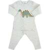 Dinosaur Terry Applique Two Piece Set, Heather Gray - Mixed Apparel Set - 1 - thumbnail