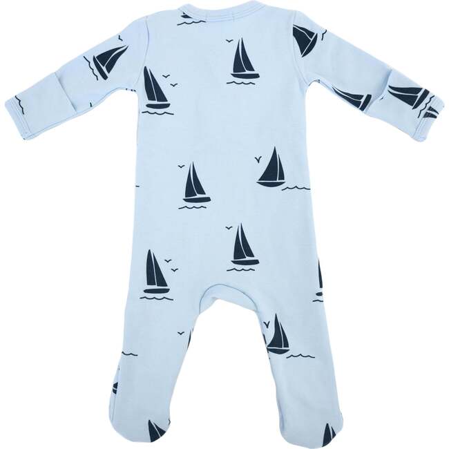 Denim Sailboat Print Zipper Footie, Sky Blue - Footie Pajamas - 2