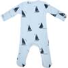 Denim Sailboat Print Zipper Footie, Sky Blue - Footie Pajamas - 2