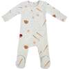 Baseball Print Zipper Footie, Heather Gray - Footie Pajamas - 1 - thumbnail