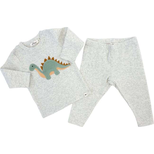 Dinosaur Terry Applique Two Piece Set, Heather Gray - Mixed Apparel Set - 2