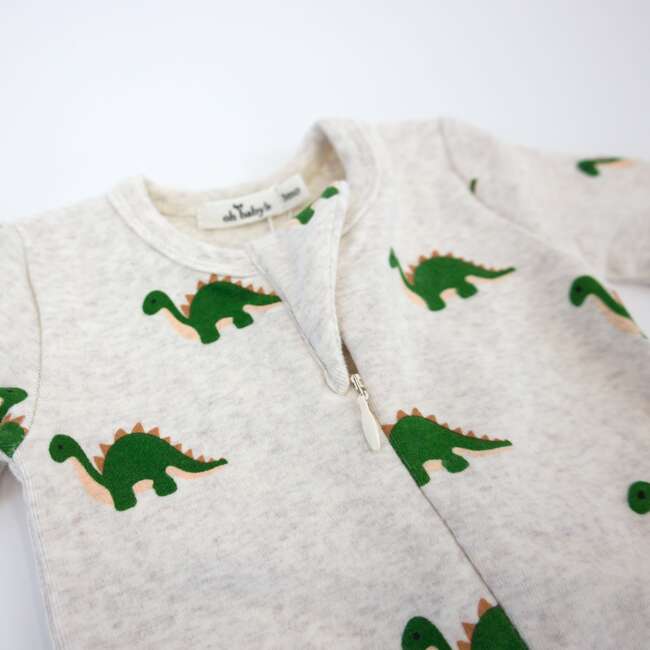 Dinosaur Print Zipper Footie, Malt - Footie Pajamas - 3