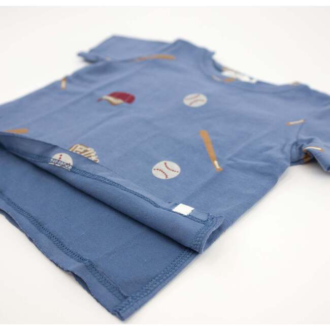 Baseball Print Raw Edge Tee Short Set, Denim - Mixed Apparel Set - 3