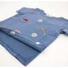 Baseball Print Raw Edge Tee Short Set, Denim - Mixed Apparel Set - 3