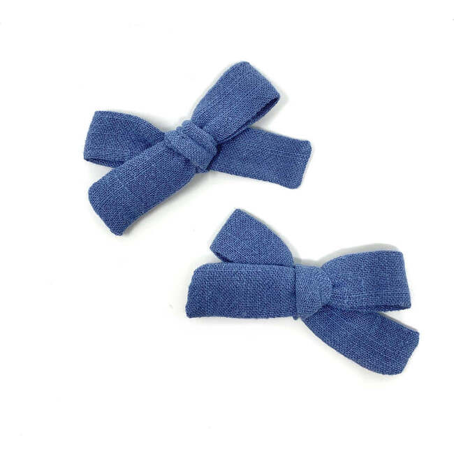 Skinny Ribbon Pigtail Bows, Blue (Set Of 2)