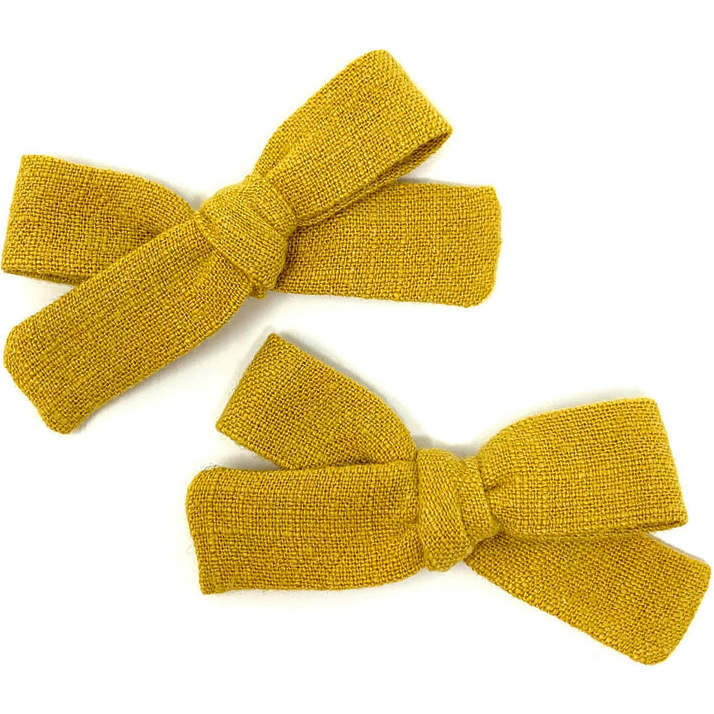 Skinny Ribbon Pigtail Bows, Mustard (Set Of 2) - Hair Accessories - 1