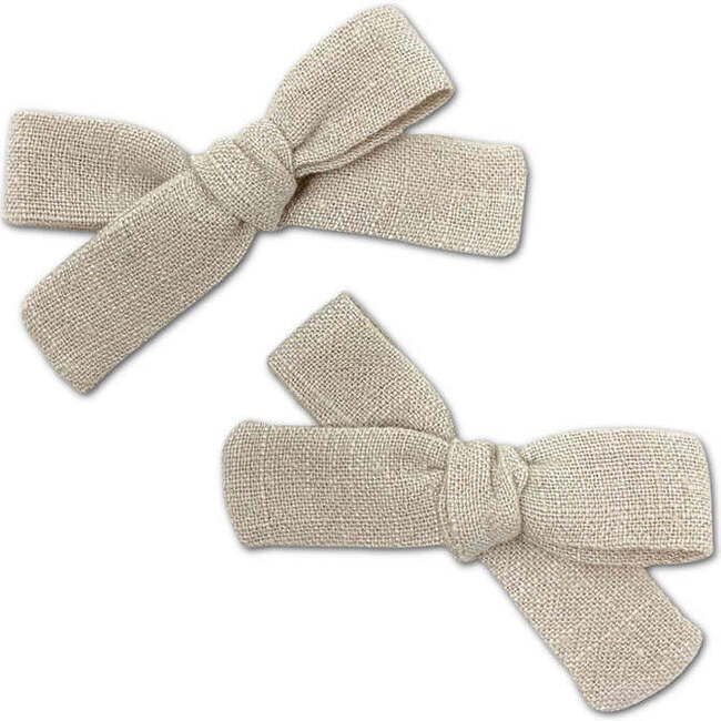 Skinny Ribbon Pigtail Bows, Oyster (Set Of 2)