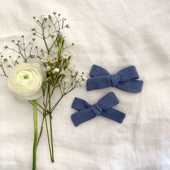 Skinny Ribbon Pigtail Bows, Blue (Set Of 2) - Hair Accessories - 3