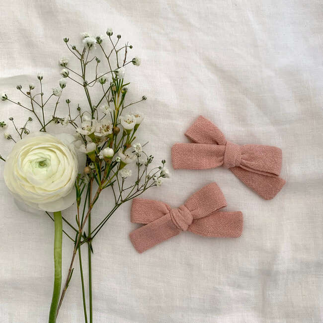 Skinny Ribbon Pigtail Bows, Pink (Set Of 2) - Hair Accessories - 3