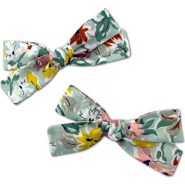 Liberty Of London Floral Print Skinny Ribbon Pigtail Bows, Sage (Set Of 2)
